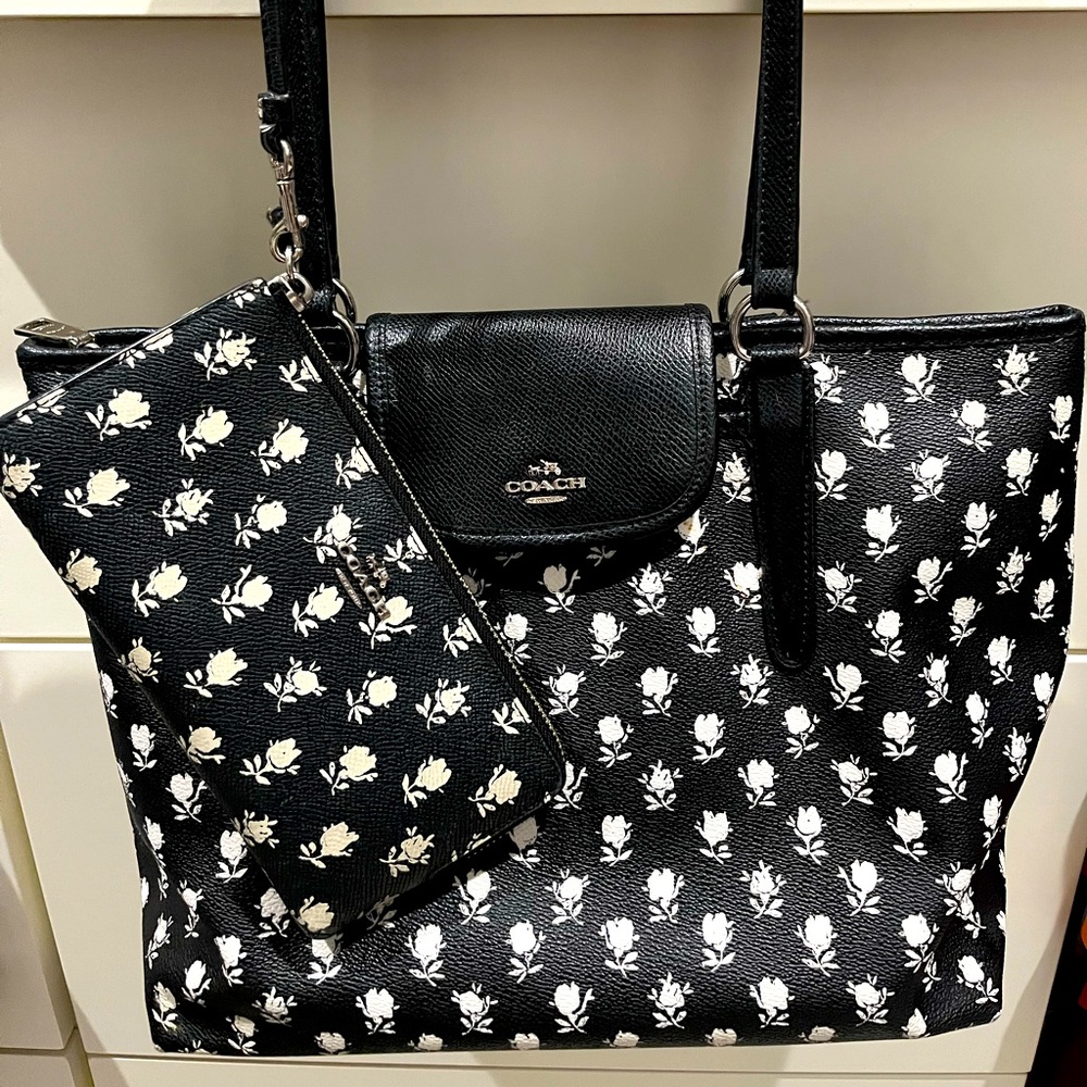 Coach city tote flowers with matching wallet